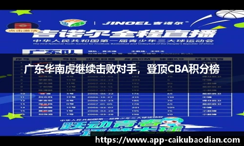 广东华南虎继续击败对手，登顶CBA积分榜